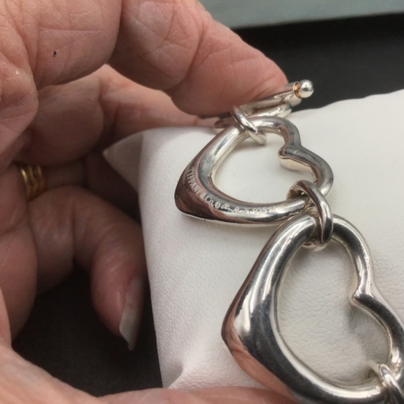 Elsa Peretti Tiffany & Co 925 Sterling Silver, Open Hearts Toggle Bracelet - Picture 7 of 10